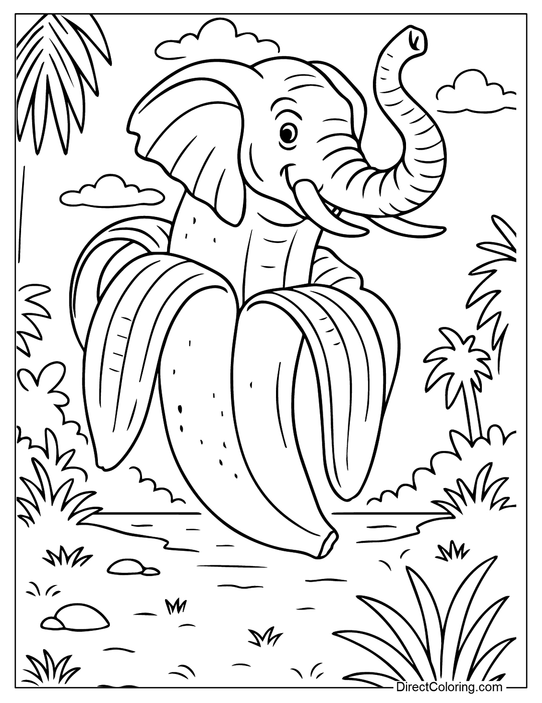 Elephantuchi Bananuchi Coloring Page